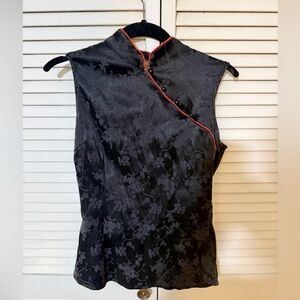 Forever 21 Black Oriental inspired shirt with Red Trim & subtle floral design.
